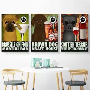 Настенное искусство, ретро собаки, пьют пиво, коричневая собака, такса, картина, милый постер, цитата, Настенный декор, декор для кухни, комнаты, Cuadros Decoracion 21cm30cm NoFrame