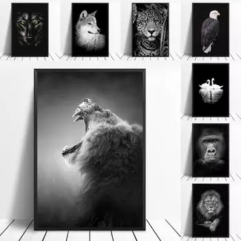 Настенное искусство с изображением животных в Африке, лев, слон, олень, зебра, холст, живопись, постеры и принты, настенные панно для гостиной, домашний декор 21*30cm