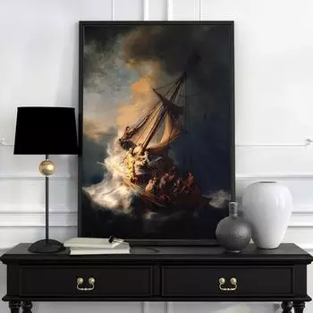 Настенное искусство с принтом на холсте-Христос в шторме на Галилейском море S религиозное Святое Сердце Иисуса плакат Декор для гостиной 21x30cm No Framed