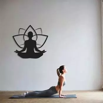 Настенное искусство с рисунком лотоса и медитации и йоги, полые нерегулярные формы, элегантные садовые украшения, идеально подходят для украшения гостиной светло-серый