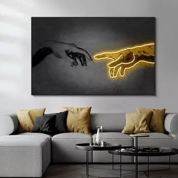 Настенное искусство «Создание Адама Неона», ручная картина на холсте, домашний декор, современные постеры и принты, модульные картины Cuadros для гостиной 21*30cm