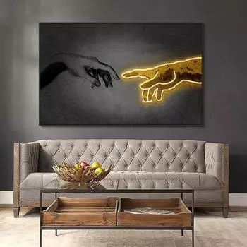 Настенное искусство «Создание Адама Неона», ручная картина на холсте, домашний декор, современные постеры и принты, модульные картины Cuadros для гостиной 21cm30cm NoFrame