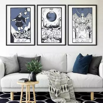 Настенное искусство Таро, богемная картина маслом, черно-белый постер, хиппи, скандинавская спальня, гостиная, ванная комната 21cm30cm NoFrame