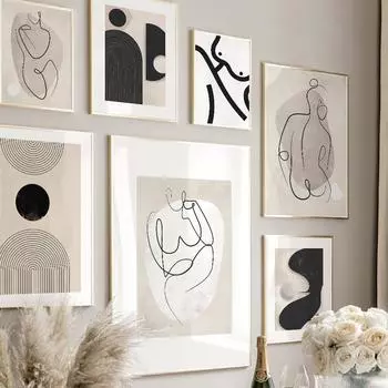 Настенное искусство, украшение для гостиной, холст, картина, линия, нарисованная девушка, геометрия тела, минимализм, плакаты на скандинавскую тему и принты, настенные панно A4 21X30cm No Framed