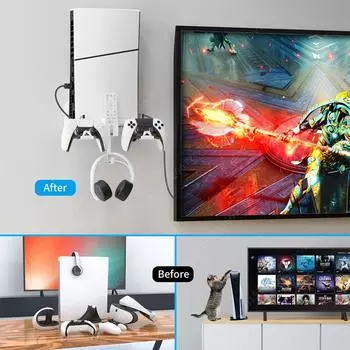 Настенное крепление, экономящее место, подставка, держатель, крючок, геймпад, гарнитура, кронштейн, устойчивый металл для игровой консоли PS5 Slim, гарнитуры, контроллера белый