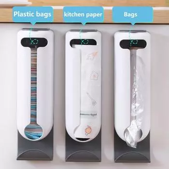 Настенное крепление Держатель для пластикового пакета Легкий доступ Без сверления Самоклеящиеся пакеты для продуктов Экономия Сумка для покупок Диспенсер Кухня Ванная комната Прихожая жёлтый