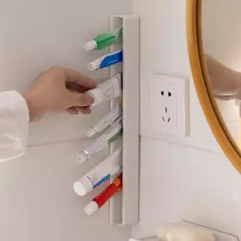 Настенное крепление, длинный держатель для зубной пасты, современный клей без сверления, экономия места, сверхмощный многофункциональный зажим для чистящего средства для ванной комнаты, органайзер для хранения белый