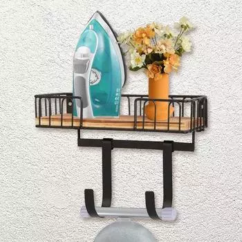 Настенное крепление для гладильной доски, вешалка для хранения с крючками, простая установка, организация декора для прачечной с