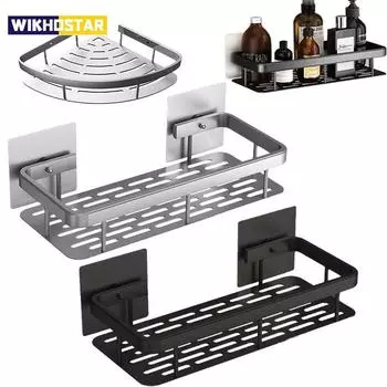 Настенное крепление для ванной комнаты, держатель для хранения шампуня и макияжа, аксессуары для ванной комнаты, настенная полка без сверления, держатель для душа для туалета белый
