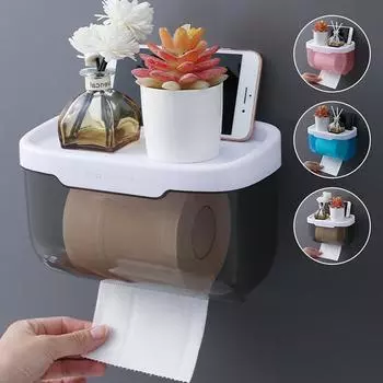 Настенное крепление для ванной комнаты, ящик для хранения салфеток, товары для дома без перфорации, чехол для телефона, держатель для туалетной бумаги, водонепроницаемая полка-органайзер S серый