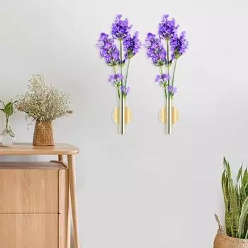 Настенное крепление металлическая трубка для цветов самоклеящаяся без сверления круглая подставка для дисплея в виде сердца с настоящими сухими цветами для домашнего офиса, гостиной, настенного украшения двери Round розового золота