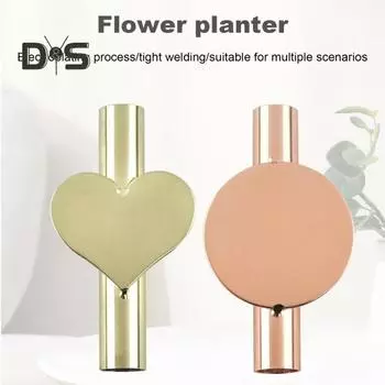 Настенное крепление металлическая трубка для цветов самоклеящаяся без сверления круглая подставка для дисплея в форме сердца с настоящими сухими цветами для домашнего офиса гостиной стены двери крыльца Round золотистый