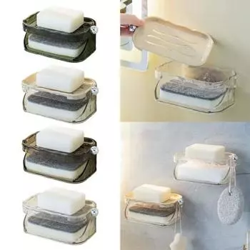 Настенное крепление мыльницы, двухслойный полый слив без перфорации, сохраняет мыло сухим, держатель для мыла для душа, губка, контейнер, коробка для хранения, кухонные принадлежности для ванной комнаты белый