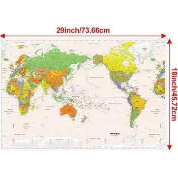 Настенное панно «Карта мира», Декор для дома, офиса, вечеринки, Подарок для любителей географии, Образовательное произведение искусства, Настенный декор, Товары для путешествий 18*29inch/45.72*73.66cm