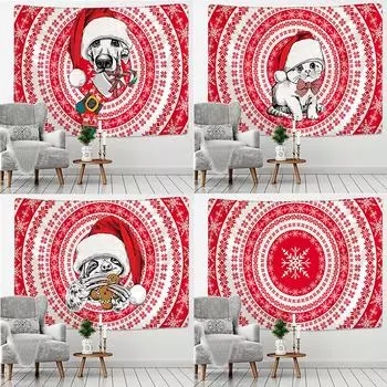 Настенное покрытие в стиле бохо, Рождественский гобелен с собакой, ткань, канун Рождества, домашний рождественский гобелен с Новым годом, ручной Рождественский гобелен 100x75cm