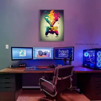 Настенное украшение Цветной игровой контроллер Настенное искусство Крутое уличное граффити Печать на холсте Игровой постер Мальчик Подростковая спальня Игровая комната Общежитие 21*30cm No Frame