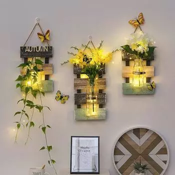 Настенное украшение Ins Style Настенный светильник Nordic Originality Plant Butterfly Background Home Decor Настенные светильники Ваза Лампа для спальни Warm White (2700-3500K)