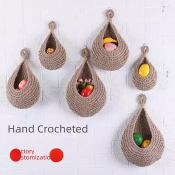 Настенное украшение в виде птичьего гнезда из хлопковой веревки ручной работы: Сетка для хранения на кухне из пеньковой веревки, корзина для фруктов с каплями воды. Mini 14x15cm (Height 20cm)