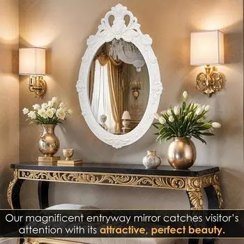 Настенное зеркало для ванной комнаты с изысканным дизайном, овальной формы, винтажный настенный декор для ванной комнаты, спальни, туалетного столика, прихожей (Белый - В 57,5 x Ш 39 см)