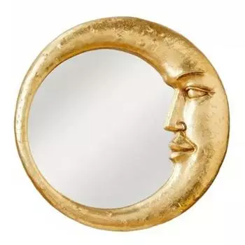 Настенное зеркало «Лунное лицо» Художественное зеркало «Луна» Настенный декор Зеркало с золотым краем для маленьких пространств Украшение спальни жёлтый