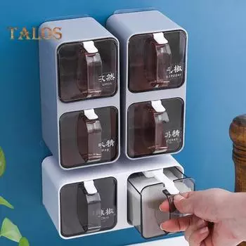 Настенные баночки для специй емкостью 300/600/900/1200 мл. Коробка-органайзер с ложкой. Экономия места на кухне. Товары для дома. 1Grid серый