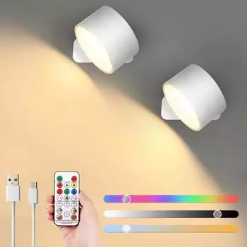 Настенные бра из 2 предметов, 19 цветов, регулируемая яркость, настенный светильник с аккумулятором, работающий от USB United States