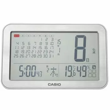 Настенные часы CASIO с радиоприемником, серебристые, цифровые, Rokuyo, дисплей с календарем и температурой, влажностью, можно использовать как подставку IDC-800J-8JF серебряный