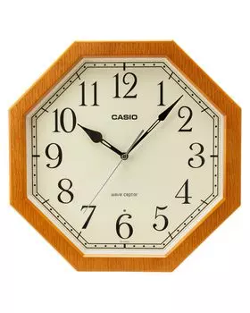 Настенные часы CASIO с радиоуправлением, диаметр часов, под дерево, шаговая секундная стрелка, ночная секундная стрелка, стоп, светло-коричневые, 32,5 см, IQ-1023J-7JF