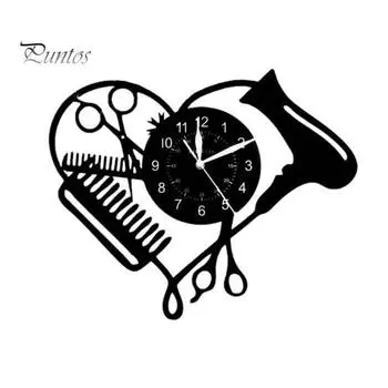 Настенные часы для парикмахера с ножницами и расческой, тематические салонные часы с точным отображением времени, яркие графические настенные часы чёрный