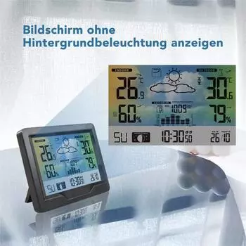 Настенные часы, метеостанция, цифровые часы, термометр, гигрометр, барометр, настольный будильник с функцией повтора сигнала фазы Луны с наружным чёрный