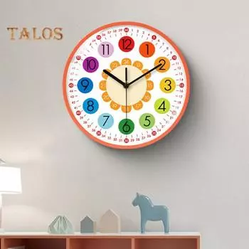 Настенные часы Научного дизайна Легко читаемые Бесшумные не тикающие Цветные часы на батарейках Классная комната Детский сад Время обучения Инструмент D
