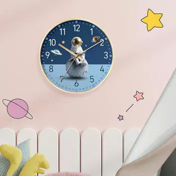 -Настенные часы Non Silent 8 дюймов Детская спальня Дети Astronaut Moon