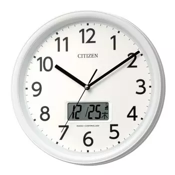 Настенные часы RHYTHM Citizen с радиочасами, аналоговыми, с календарем, с ЖК-дисплеем, с тихим ходом секундной стрелки, белые, CITIZEN (Цифровой дисплей) 30x5.1см белый