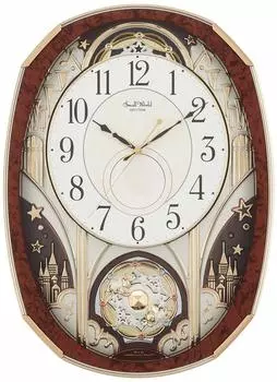 Настенные часы RHYTHM радио аналоговые Karakuri Small World Noel M 30 песен Melody Brown Small World 4MN513RH23 коричневый