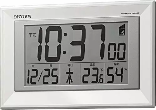 Настенные часы RHYTHM радиочасы цифровые подвесные температура влажность календарь белые 8RZ204SR03 16.4x25.5x2.9см