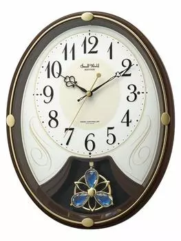 Настенные часы RHYTHM с радио 6 песнями, мелодия, коричневые 4MN554RH06 36,5x28,5x7,2 см