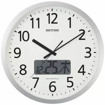 Настенные часы RHYTHM с радиочасами для офиса, 24-часовой сигнал, функция точного времени, функция календаря, серебро x Офисные принадлежности для офиса Citizen CITIZEN 4FN405SR19 серебряный