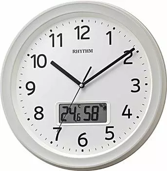 Настенные часы RHYTHM с радиоприемником, аналоговые, цифровые, с секундной стрелкой, календарем, температурой и влажностью, белые, 8FYA02SR03, 32,5x5 см белый