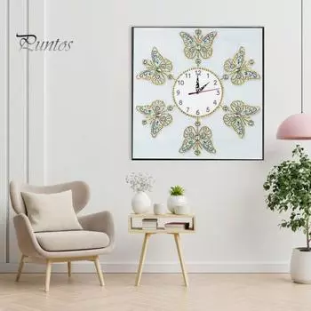 Настенные часы с алмазной росписью 5D DIY животное с рисунком бабочки специальной формы сильная клейкая вышивка часы для вышивки крестом Buttefly
