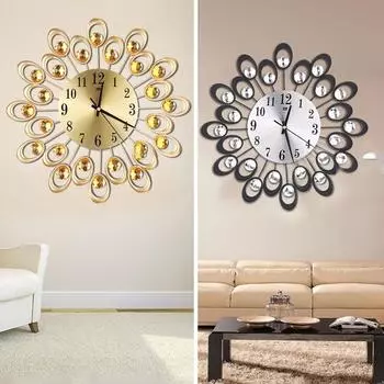 Настенные часы с павлином в европейском стиле ретро, железные инкрустированные бриллиантами металлические украшения чёрный