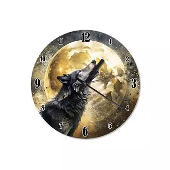 Настенные часы с серым волком и полной луной