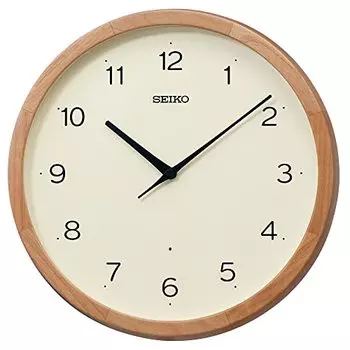 Настенные часы Seiko Clock KX272B, радиоволновые, аналоговые, деревянная рама, тонкое основание из коричневого дерева, диаметр 11,8 x 1,9 дюйма (300 х 48 мм)