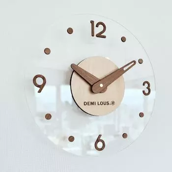 Настенные часы Стильные милые прозрачные деревянные натуральные точки Стильные натуральные прозрачные простые тихие круглые (Шоколадные точки)