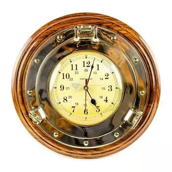 Настенные часы «Время» из цельной латуни в морском стиле на эксклюзивной подставке из отборного палисандра | Премьер Элитный Настенный Декор Подарки (22 дюйма)