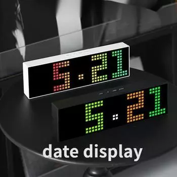 Настенные цифровые часы RGB с питанием от USB, голосовым управлением, функцией повтора сигнала даты, настольные часы с 2 будильниками и обратным отсчетом времени 12/24 ч. Электронные светодиодные часы чёрный