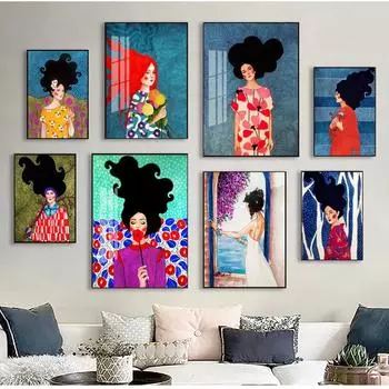 Настенные художественные фотографии для гостиной, спальни, скандинавские рисунки персонажей, стиль, красочная картина на холсте, декор с принтом плаката 21cm30cm NoFrame