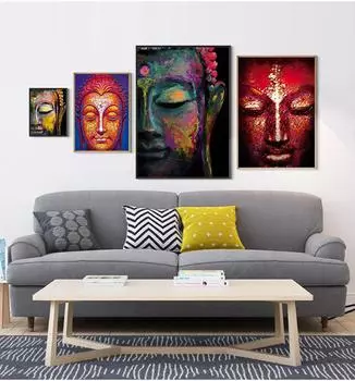 Настенные художественные фотографии, картина на холсте, яркое лицо Будды на холсте, домашний декор, настенный постер, украшение для гостиной, принты 20x30cm