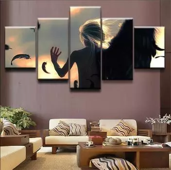 Настенные художественные фотографии, лучшие холсты с принтом, рамки для картин, современная декоративная картина для спальни, 5 панелей, постер с одним крылом ангела, без рамки 20x35cm*2 20x45cm*2 20x55cm*1