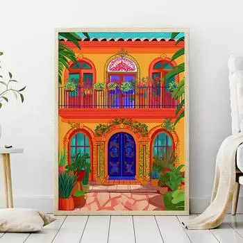 Настенные художественные фотографии, мексиканская гасиенда, принт и постер, Мексика, традиционный двор, путешествия, иллюстрация, холст, картина, домашний декор 21x30cm No Framed