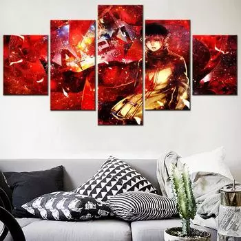 Настенные художественные холсты с HD принтом, 5 шт., японские картины «Токийский гуль», декор для гостиной, модульные аксессуары для украшения дома 20X35 20X45 20X55cm